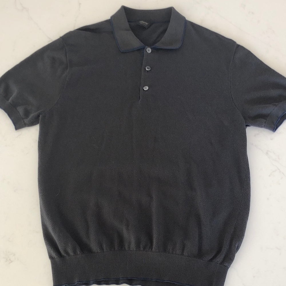Brioni Gray Polo Shirt W/Navy Trim